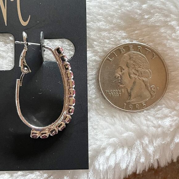 INC Huggie Earrings Silver Tone Pink Rhinestones New - Picture 4 of 6